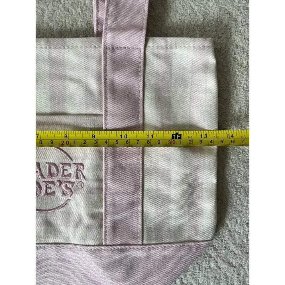Trader Joe's Set of 2 Striped Mini Canvas Tote Bags Pink & Mint NWT